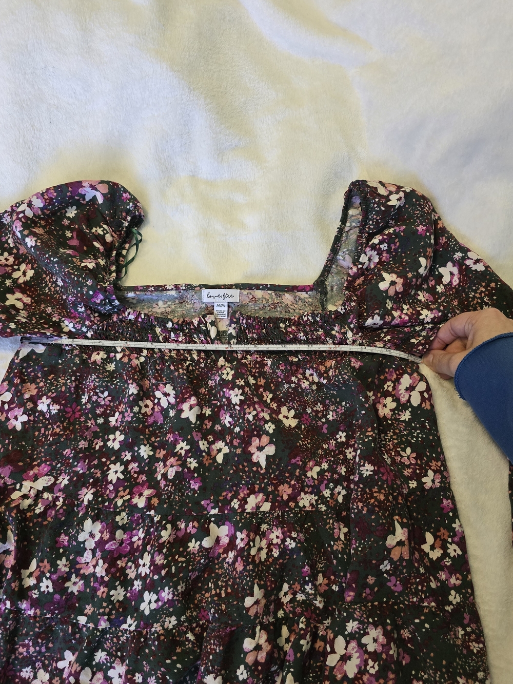 Love,Fire Dark Green Floral Square Neck Peasant/Peplum Top M - Picture 5 of 9